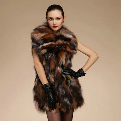 Women's Mid-length 100% Real Fox Fur Vest