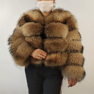 Women's 100% Real Raccoon Fur Coat.