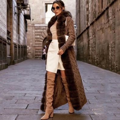 Women's Full Length 100% Real Fox Fur Cardigan with Hood